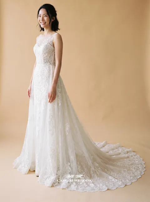 042-N274-TP象牙白婚紗，正面全身