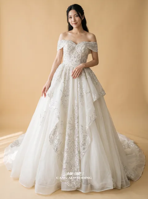 No.387象牙白婚紗，正面全身
