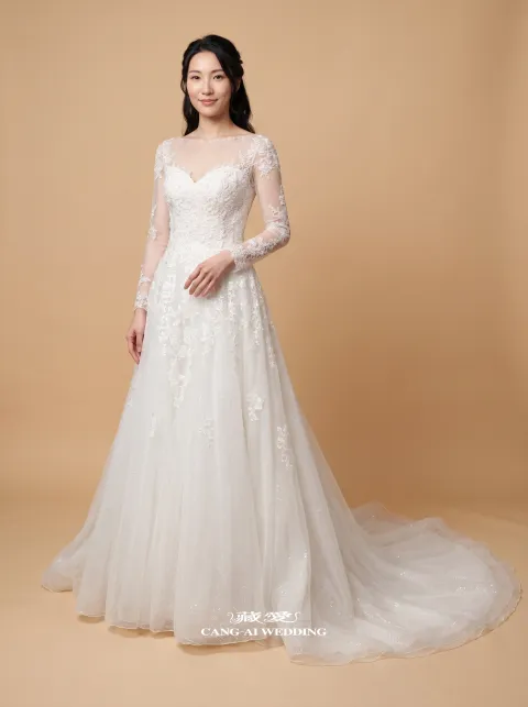 N331象牙白婚紗，正面全身