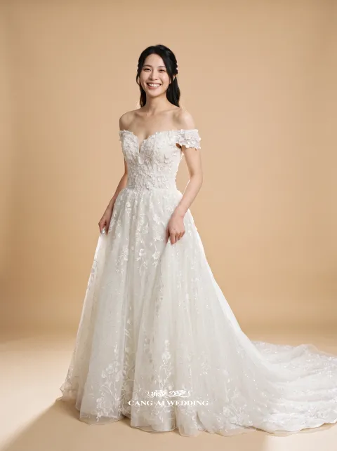 043-N187-TP象牙白婚紗，正面全身
