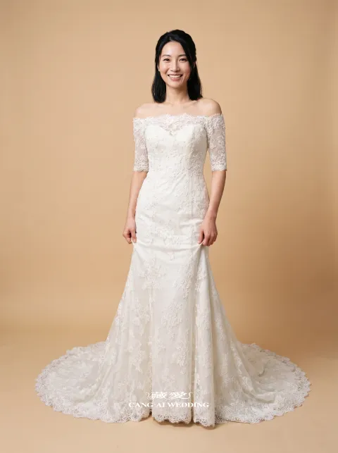 034-N285-TP象牙白婚紗，正面全身