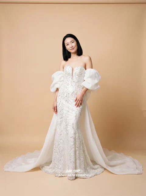 N389象牙白婚紗，正面全身