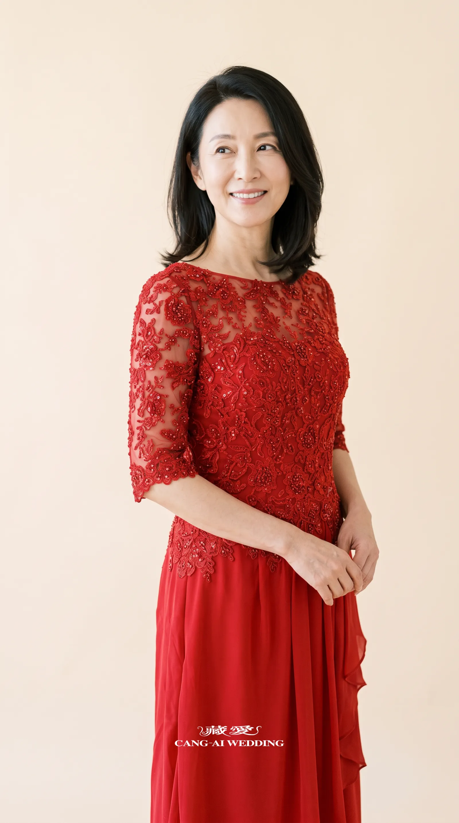 媽媽禮服 M408紅色媽媽禮服，正面近拍