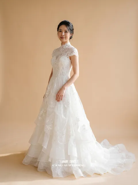 N95象牙白婚紗，正面全身