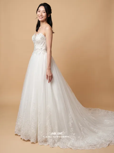 014-N292-TP象牙白婚紗，正面全身
