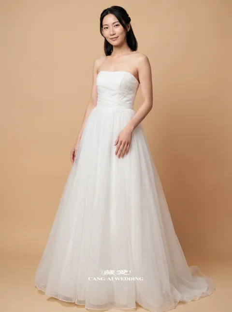 N422象牙白婚紗，正面全身