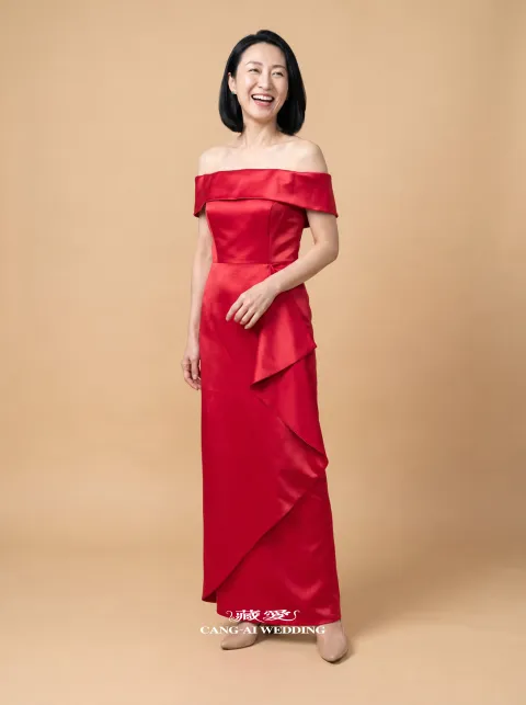 媽媽禮服 M569紅色媽媽禮服，正面全身