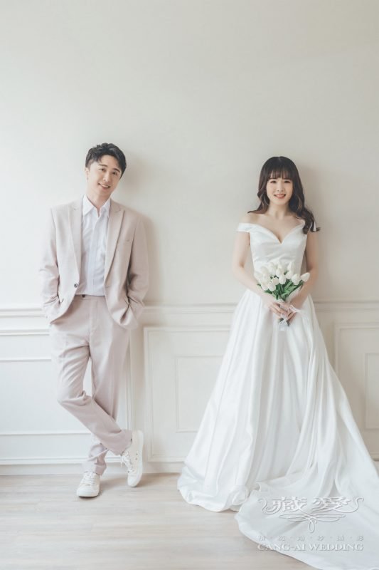 韓系婚紗 白底 白紗 西裝