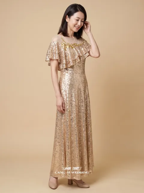 媽媽禮服 M515金色媽媽禮服，正面全身