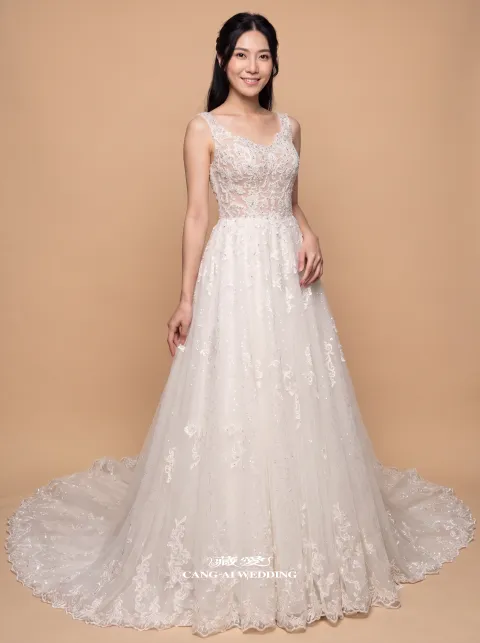 N827象牙白婚紗，正面全身